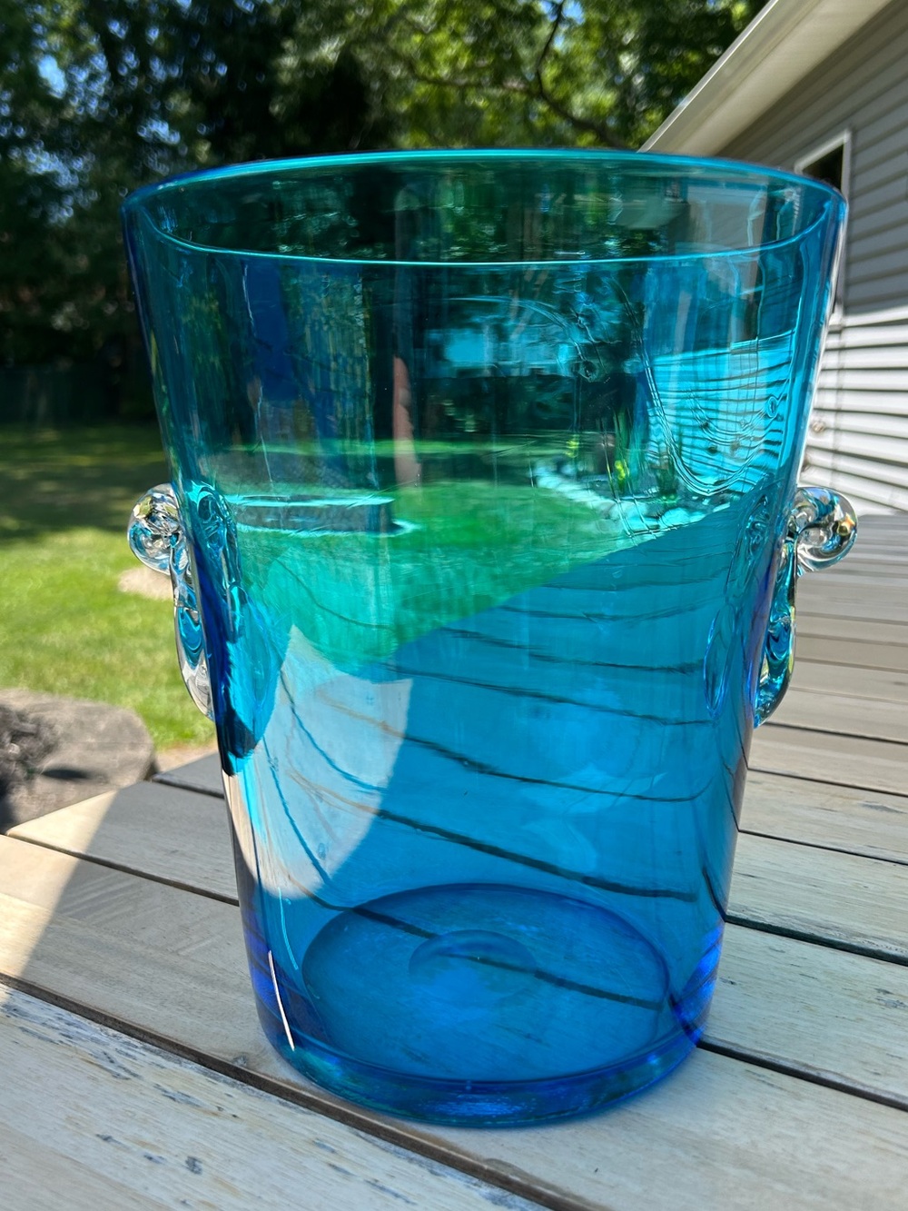 Vintage Hand Blown Glass Blue Ice Bucket
